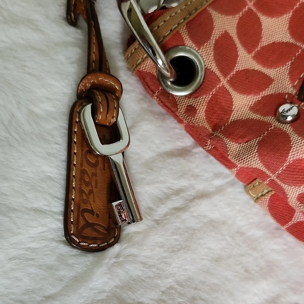 Fossil Orange Patterned Crossbody Bag with Tan Straps